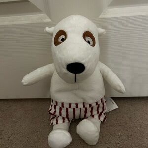 IKEA White and Brown Dog Plush with Striped Pants